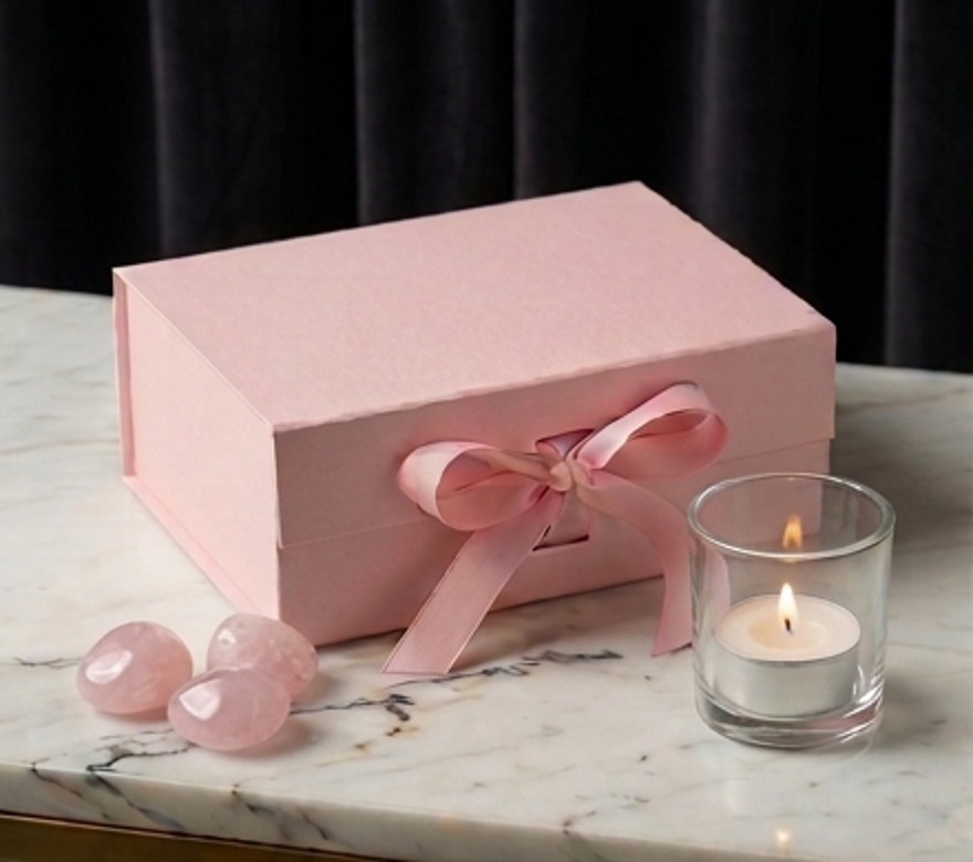 Blush Pink Box - luxury rigid presentation box with ribbon