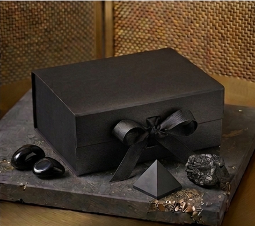 Noir Black Box - luxury rigid presentation box with ribbon