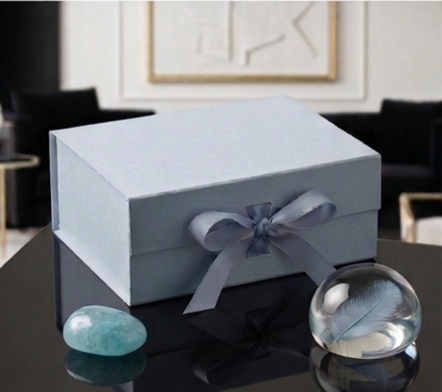 Dusty Blue Box - luxury rigid presentation box with ribbon
