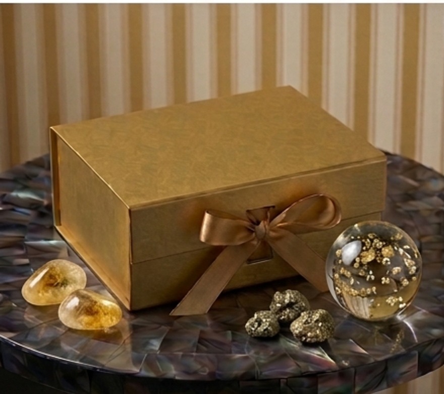 Metallic Gold Box - luxury rigid presentation box with ribbon